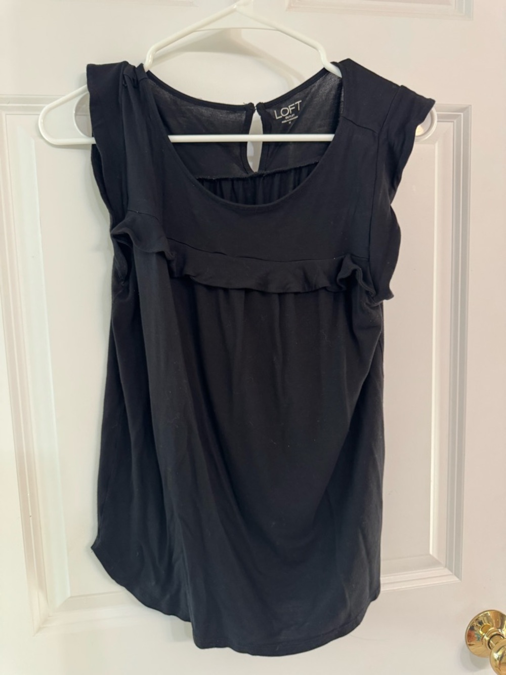 LOFT Black Ruffle Scoop Neck Sleeveless Camisole